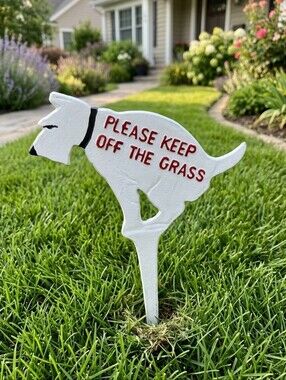 CAST IRON 'Please Keep Off The Grass' Dog Front Yard Lawn Garden Sign